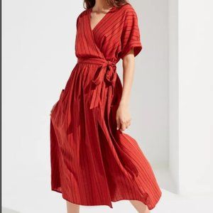 Gabrielle Linen Midi Wrap Dress Rust/Black